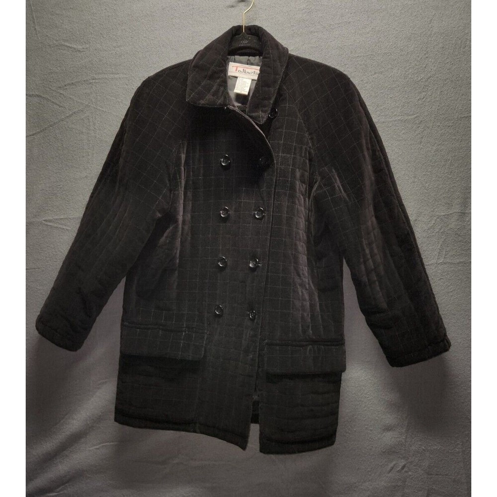 Vtg Talbots Sz Small Blazer Jacket Black Quilted Velvet Pocket Lined Work Button